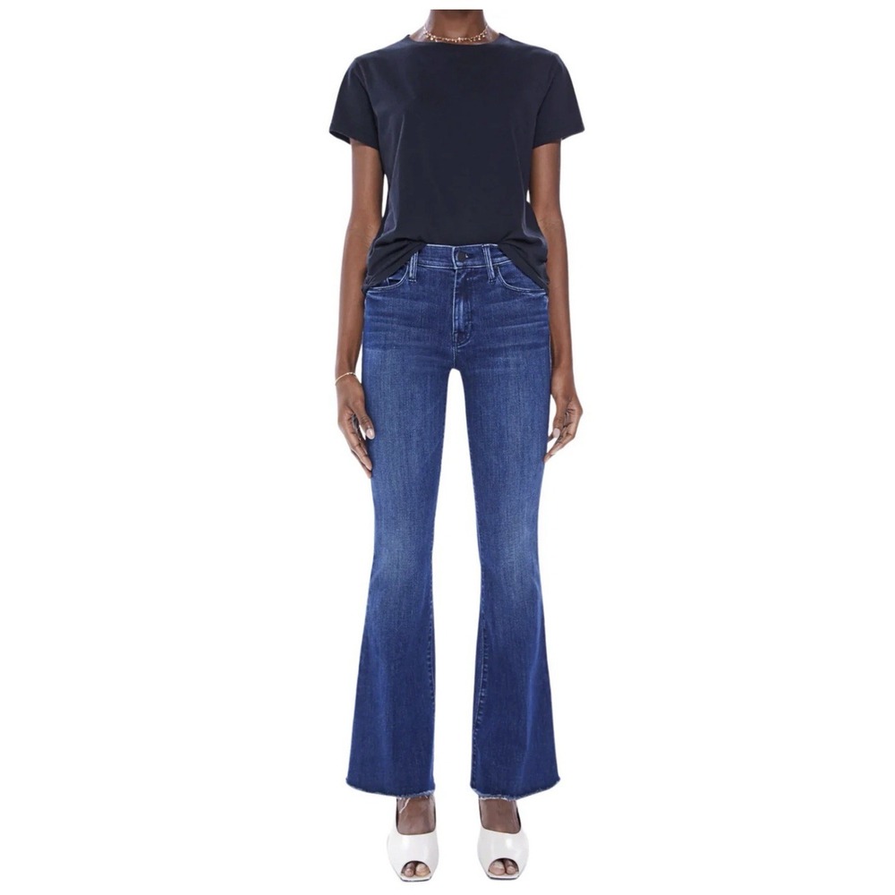 MOTHER The Weekender Fray Jeans 33 Flare Stretch Blue Denim Boho Western Y2K